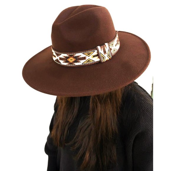 Hat. Dark Brown Felt. Southwestern Pattern Band. NWT - Picture 4 of 5